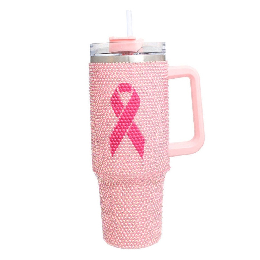 Breast Cancer Pink Bling 40.5 oz Tumbler Cup - Picture 2 of 4